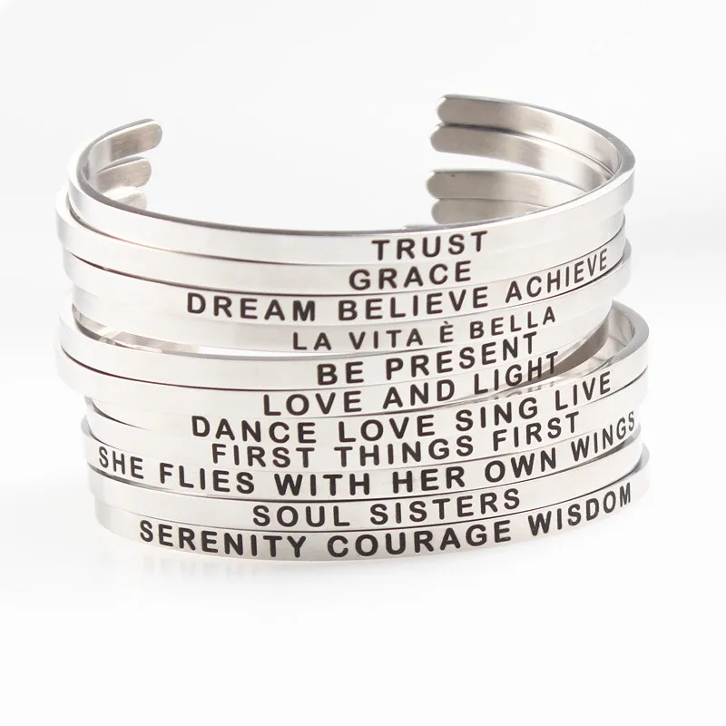 Inspirational Bracciali per Le Donne/Uomini Regalo Personalizzato Inciso Mantra Del Polsino Del Braccialetto Di Compleanno Gioielli Personalizzati In Acciaio Bracciale In Acciaio