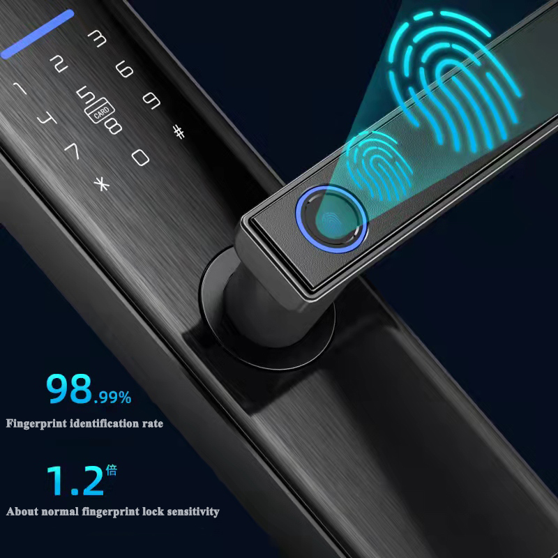 New Smart Digital  Home Tuya Wifi/ BLE Ttlock App Waterproof Biometric Fingerprint Password Key Card Smart Door Lock