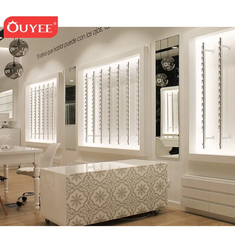 แว่นตาติดผนังสำหรับจัดแสดงแว่นตา,ร้านเฟอร์นิเจอร์สำหรับร้านออปติคอลแสดงกรอบแว่นตายืนออกแบบร้านตกแต่งภายใน