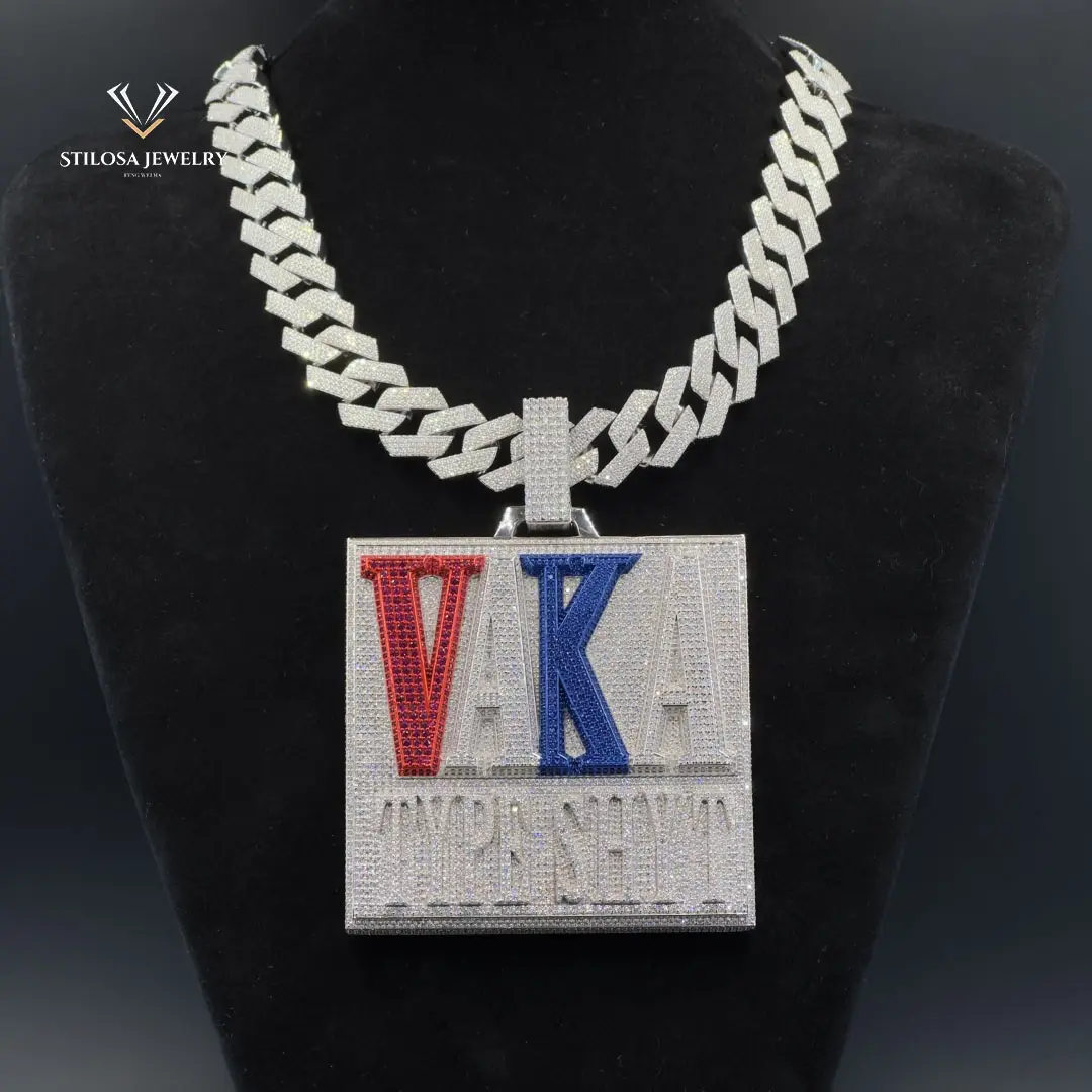 Hip Hop buzlu out kolye moda takı Moissanite mektup kolye ile 925 gümüş Moissanite özel kolye