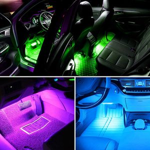 4pcs רכב פנים אווירה 48 <span class=keywords><strong>LED</strong></span> אורות רצועת 5050 <span class=keywords><strong>RGB</strong></span> SMD גמיש רצועת אור 12V רכב אווירה אורות ערכת
