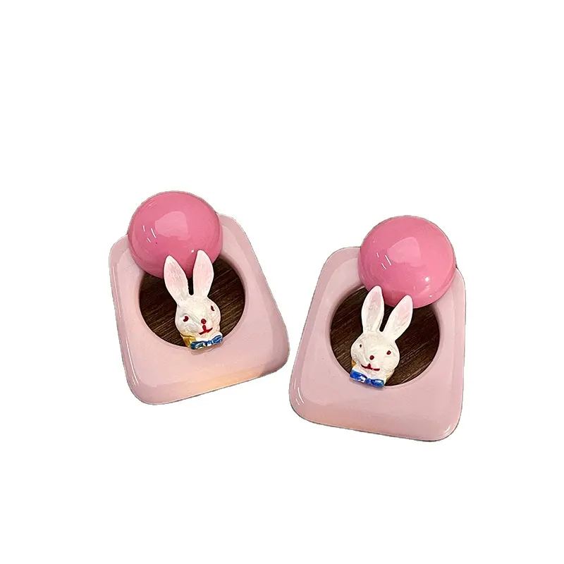 Nuevos lindos pendientes de conejo rosa de dibujos animados Retro exagerados chica encantadora juguetón 925 pendiente de aguja de oreja de plata esterlina HLE2312044