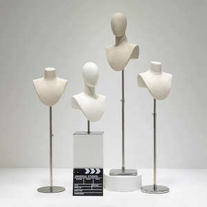 Sang trọng tre Linen đồ trang sức hiển thị Bust đứng bàn và sàn phong cách vòng cổ khăn Chủ Cửa sổ hiển thị phụ kiện - Product Image 1