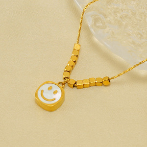 Instagram Style 18 <strong>K</strong> <strong>Small</strong> square Sugar Necklace in Europe and America Designed Smiling Face Pendant for Women - Product Image 6