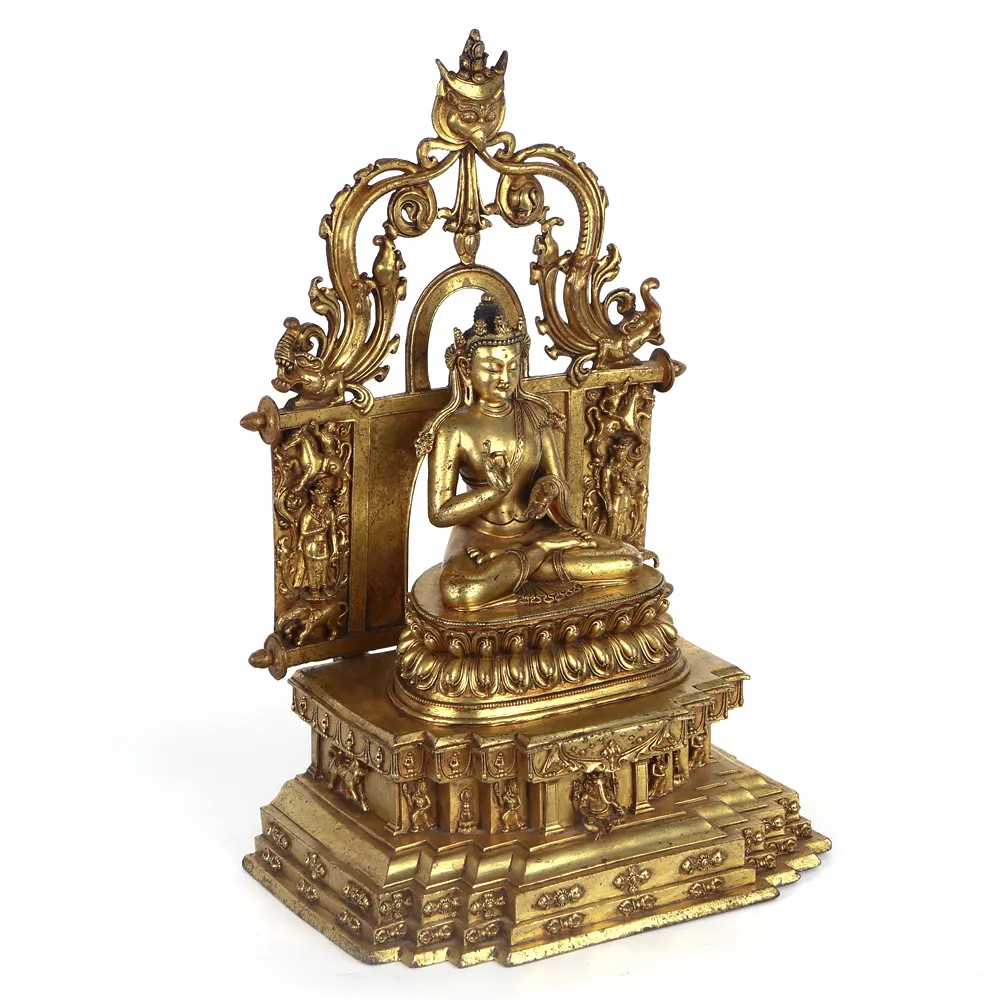Chinesische gegossene vergoldete Kupfers kulpturen von fünf sitzenden Buddhas Temple Worship Crafts