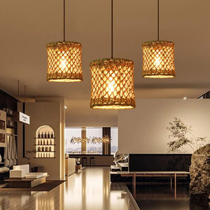 יפני רטרו מלון נברשת טבעי rattan תליון אור סלון חדר שינה זן תה זן חדר תה זן תקרה