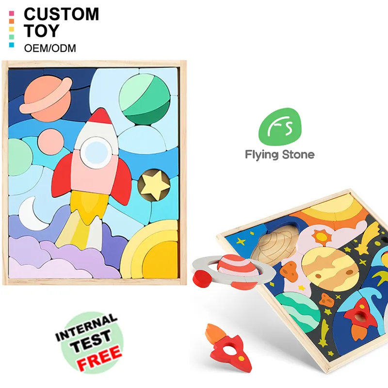 Custom Montessori 3d Puzzel Stapelen Spel Creatieve Kleurrijke Houten Blok Vroege Educatieve Unisex Voorschoolse Speelgoed Voor Kinderen