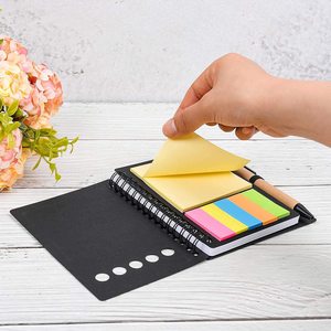 Sticky Notes and Page Marker Colored Index Tabs Lined Spiral Kraft Paper Cover <strong>Notepad</strong> with Pen in Holder - Product Image 3