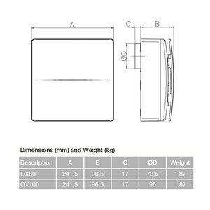 <strong>Excellent</strong> Quality Centrifugal Extract Fan 220-240V - 50/60Hz Wall Fan With Humidistat And Timer