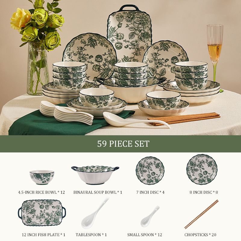 Verde-juego de 57 piezas para 12 personas.