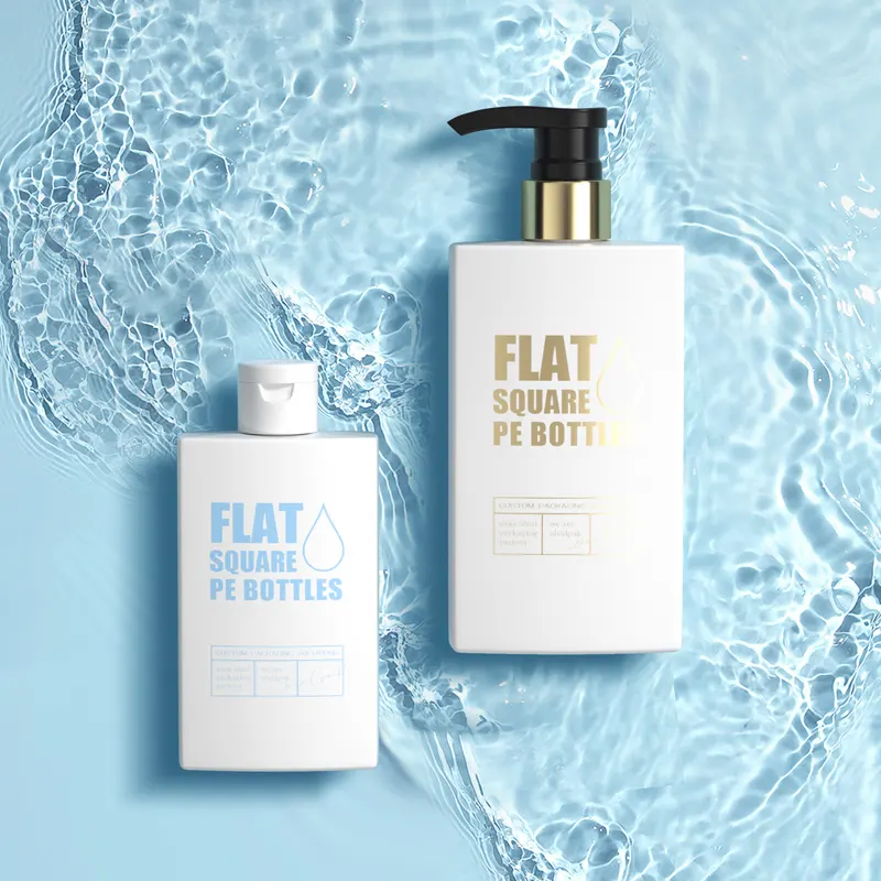 Shower Gel Flat Square Shampoo Loção Bomba Garrafa De Plástico Venda Quente Limpar Vazio PE 500ml Garrafa Para Cuidados Com O Cabelo