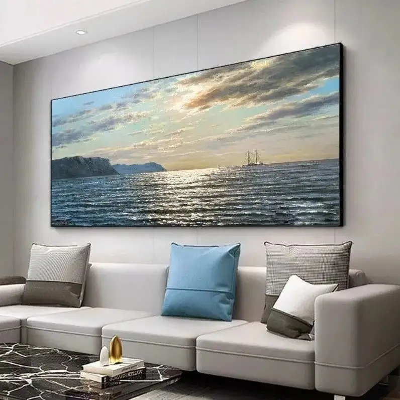 Vendita calda 100% dipinto a mano moderno grande acrilico Wall Art Seaside Garden Home Decor Canvas Sea Sky paesaggio dipinti ad olio