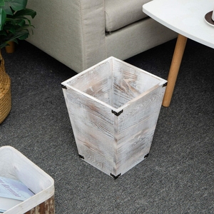 Cesta de desperdicio cuadrada quemada Vintage cubo de basura encalado contenedor cubos de basura de madera para el hogar y la Oficina - Product Image 6