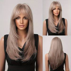 Factory Cheap 24 Inch Long Straight Layered Hair Wigs Synthetic Hair Replacement Wigs With <strong>Bangs</strong> for Daily Use for Women - Product Image 4