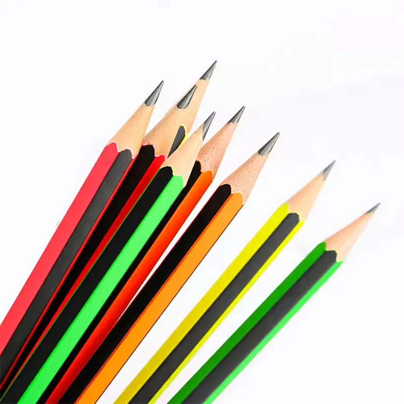 Lápices estándar de boceto de madera redondos de grafito de plomo HB 2B con logotipo personalizado más populares rojo amarillo verde con borrador
