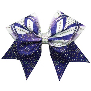 Yüksek kalite özel <span class=keywords><strong>Cheer</strong></span> saç fiyonkları Oem tasarım özel Logo Rhinestone amigo kurdelesi süblimasyon Glitter amigo yay - Product Image 5