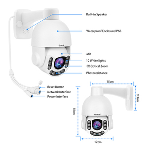 JideTech 8MP PTZ安全摄像机，带5倍变焦H.265/H.264夜视红外闭路电视IP户外人体运动跟踪内置扬声器 - Product Image 6