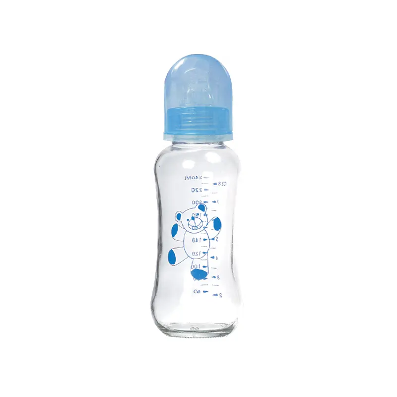 Botella de vidrio para bebé, botella de leche de vidrio transparente sin BPA, ODM OEM, 365T