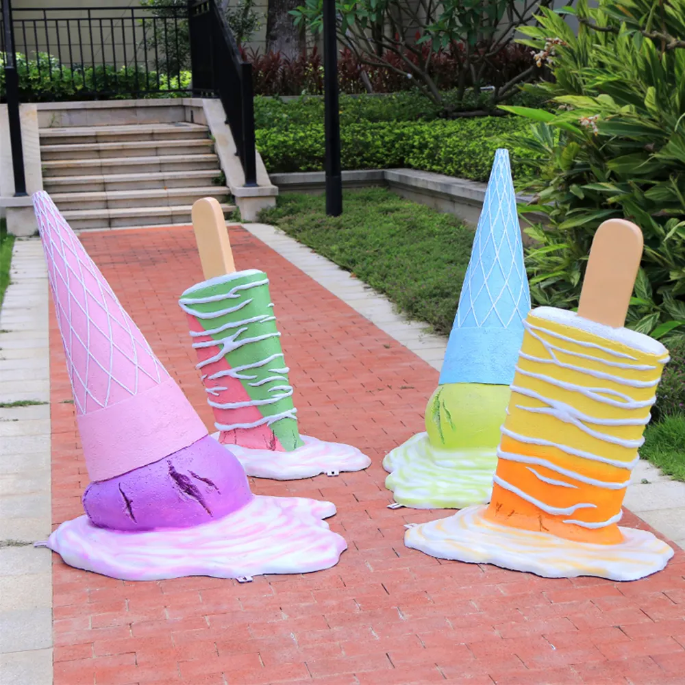 Moderne Kunst Kleurrijke Donut Lolly Hars Glasvezel Candyland Snoep Donut Standbeeld Voor Etalage Rekwisieten