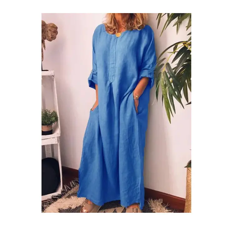 Vestido informal de algodón y lino para mujer, ropa holgada barata