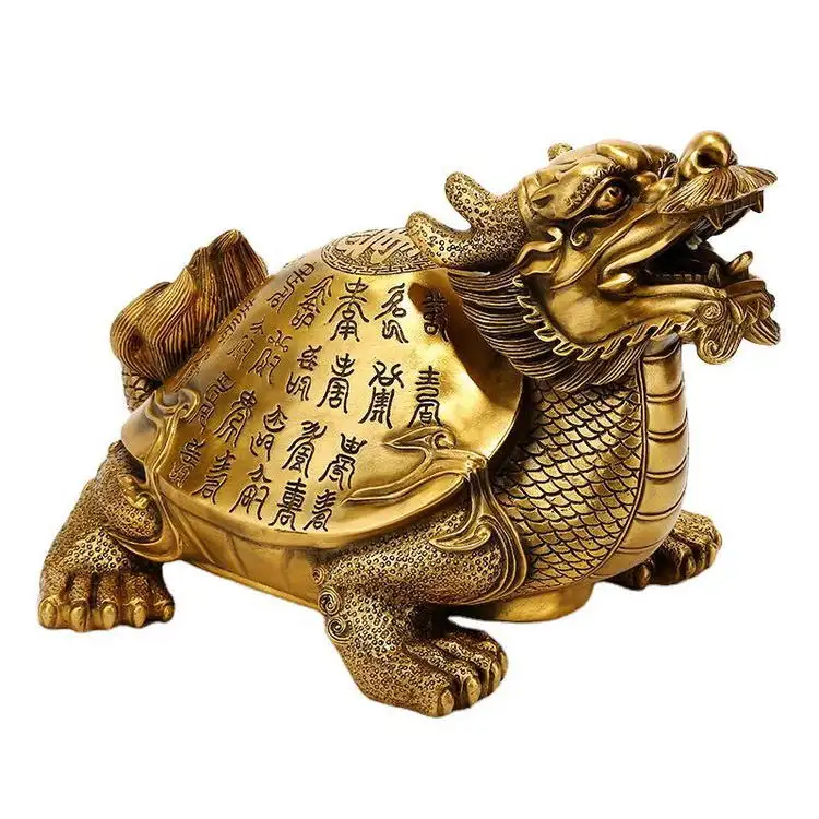 Soporte de tortuga dragón de alta gama, mesa de escultura de latón, regalos chinos para ancianos, venta al por mayor