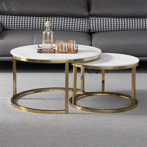 Contemporary Round Nesting Coffee <strong>Table</strong> Bent Black Gold Metal Side Glass Marble Stone Mdf Wood Nest of <strong>3</strong> <strong>Table</strong> <strong>Set</strong> Nesting <strong>Table</strong> - Product Image 3