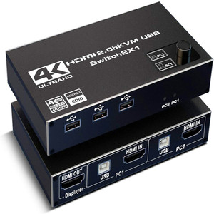 高质量HDMI2.0 KVM开关4k60hz USB计算机监控2进1出键盘鼠标USB共享4K - Product Image 1