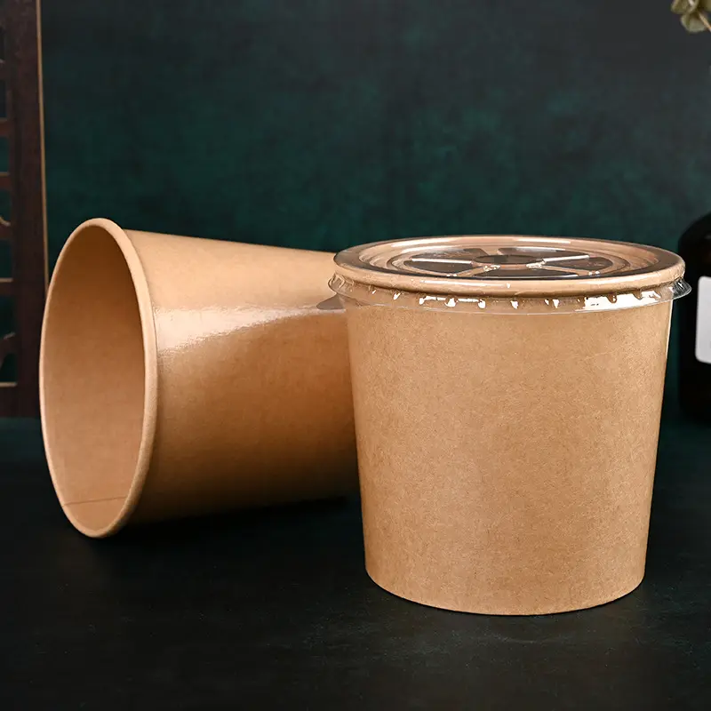Maochun vendita calda compostabile all'ingrosso ciotola biodegradabile usa e getta di carta Kraft zuppa di imballaggio ciotola con coperchio