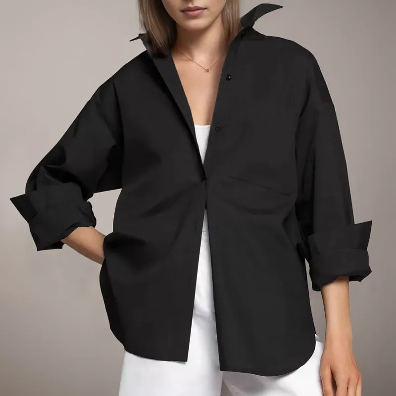 Tops de moda Blusas con bolsillos Ropa Blusa Camisas de diseñador para mujer Camisa de algodón con cuello vuelto/