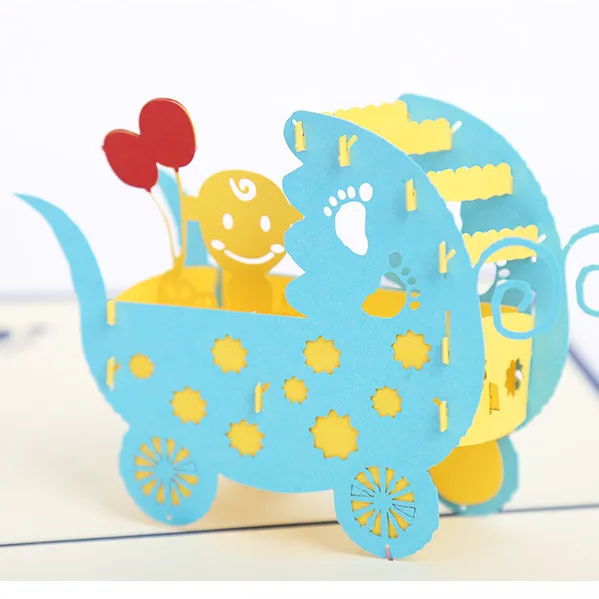 Ywbeyond del Mestiere di Carta di New Born Baby Carriage Battesimo e Battesimo Invito Biglietto di Auguri 3d Carte di Compleanno pop up