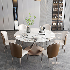 Luxury Stainless Steel Base Sintered Stone Top <strong>Round</strong> <strong>Dining</strong> <strong>Table</strong> with 6 Chairs for Living Room <strong>Dining</strong> <strong>Table</strong> Set
