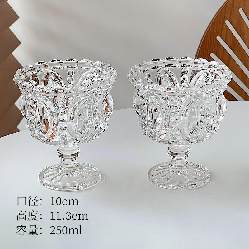 แก้วก้านแก้วลายนูนคริสตัล - แบบใส แพ็คคู่