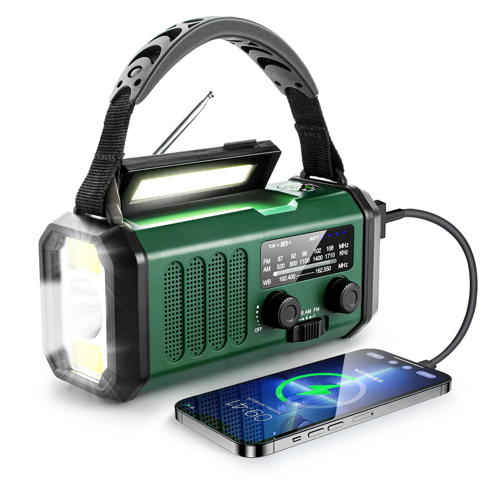 Weather Forecast Radio Solar Powered Flashlight FM AM Outdoor Camping or Home Radio For Outdoorsman