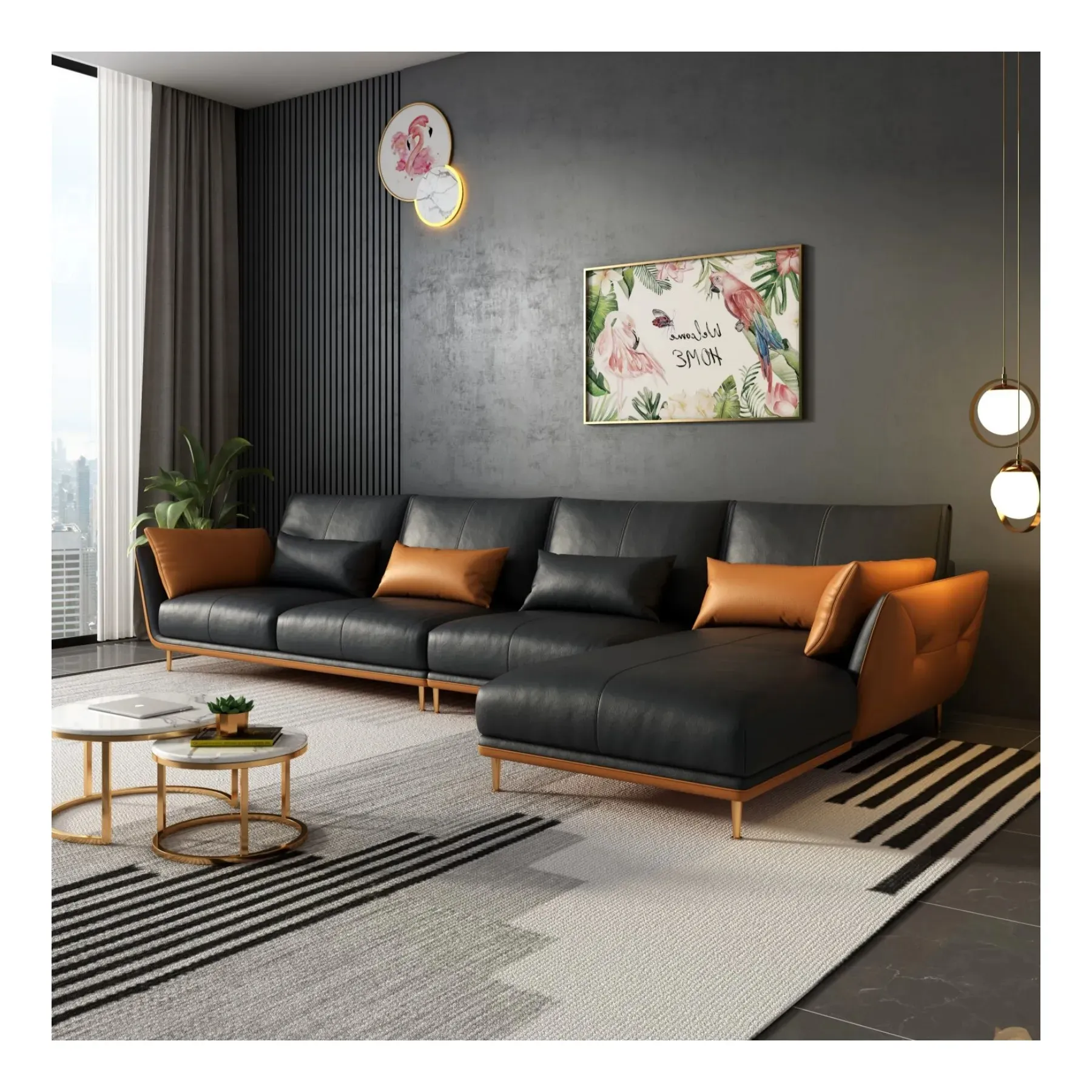 Set sofa kulit ringan, furnitur sofa modern, set sofa ruang tamu Nordik Italia lapisan atas Mewah