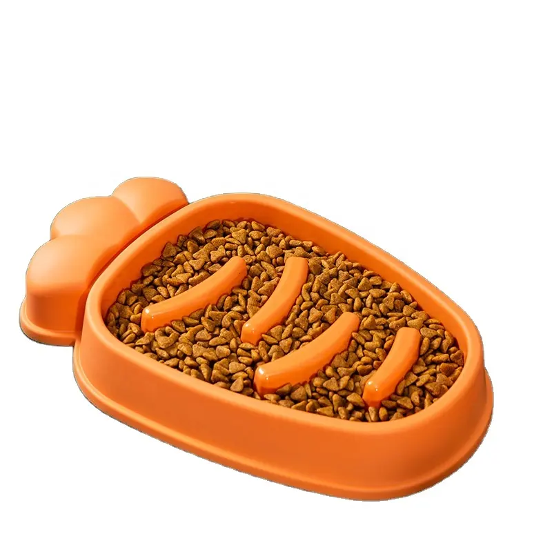 Eco-Friendly Large Carrot Shaped Dog Food Bowl Anti-Choking Slow Feeder for Pets Rounded Plastic Bowl for Reptiles