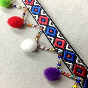 Ruban <span class=keywords><strong>Jacquard</strong></span> fait à la main boule à bulles colorée gland perle dentelle pour robe de vêtement dentelle décorative coupe - Product Image 5