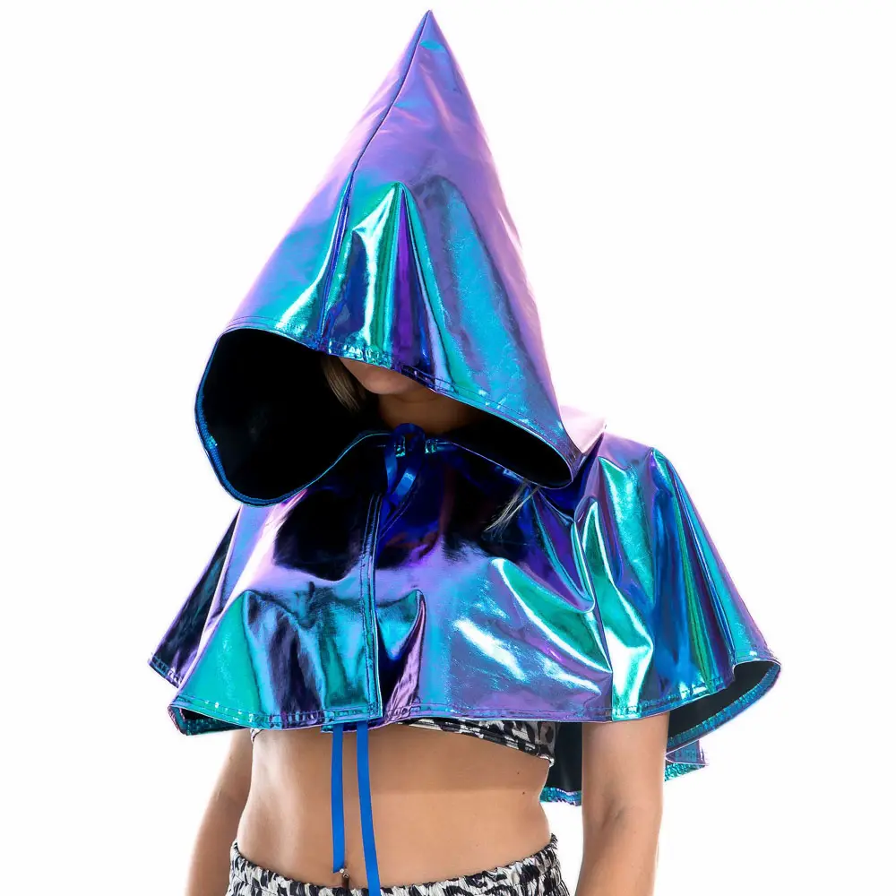 Capa holográfica metálica brillante para adultos, capa de Cosplay de la muerte para fiesta, Carnaval, estola del diablo, disfraces de Halloween