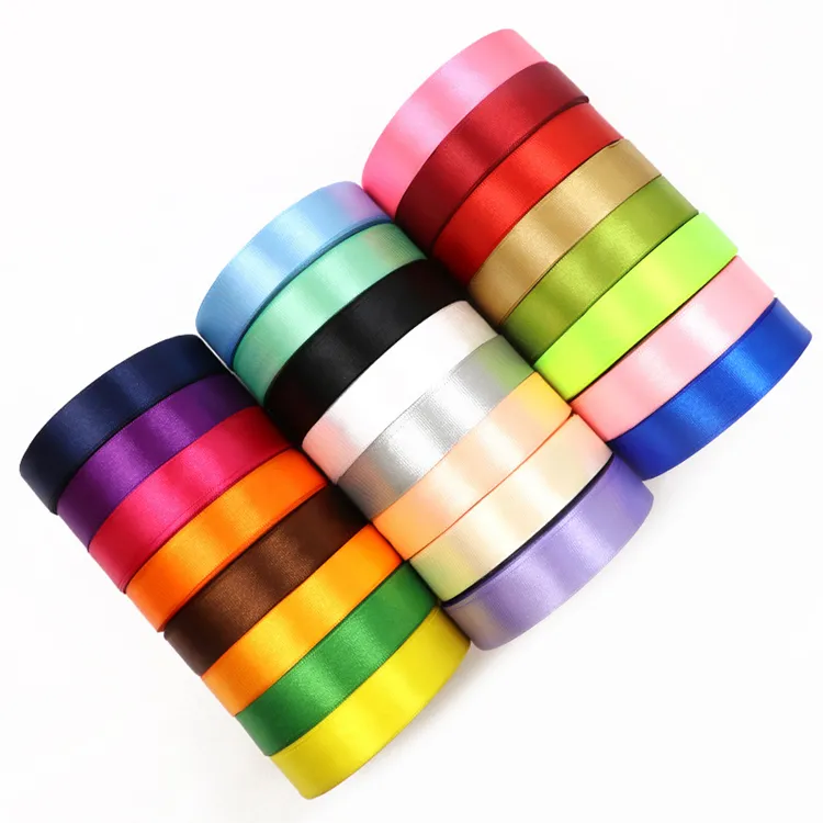 Atacado 20mm Satin Ribbon Gift Packing Fita Cor Sólida Reciclado 100% Poliéster Fita De Cetim