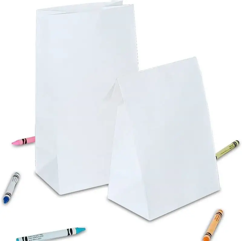 Sacos de papel Kraft para almoço, sacos brancos grossos brancos com logotipo personalizado, sacos de papel Kraft de 28 x 15 x 10 cm, sacos sanduíche brancos fortes de 80 g/m2
