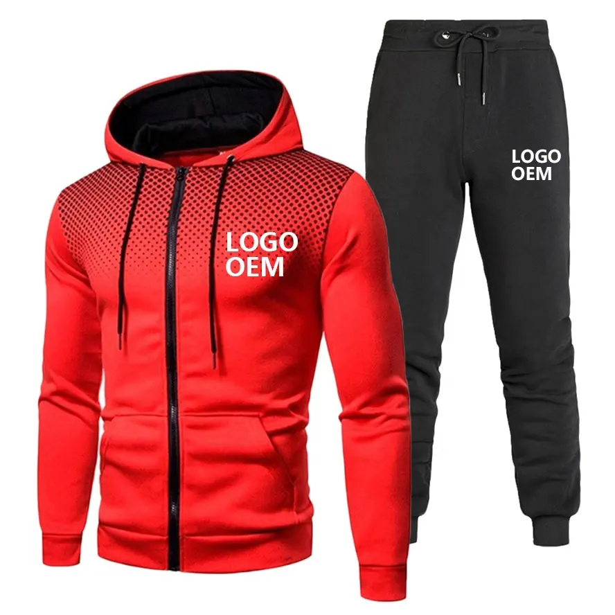 Logo personalizzato poliestere Sport cerniera felpe con cappuccio felpe pantaloni da Jogging tuta da corsa abbigliamento sportivo uomo Set di tute semplici