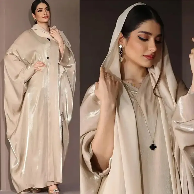 Thị Trường Bán Buôn Trong Dubai Abaya 2023 Kaftan Thổ Nhĩ Kỳ Eid khiêm tốn Hồi Giáo Quần Áo Thanh Lịch Sáng Bóng Lụa Mở Abaya Phụ Nữ Hồi Giáo Ăn Mặc