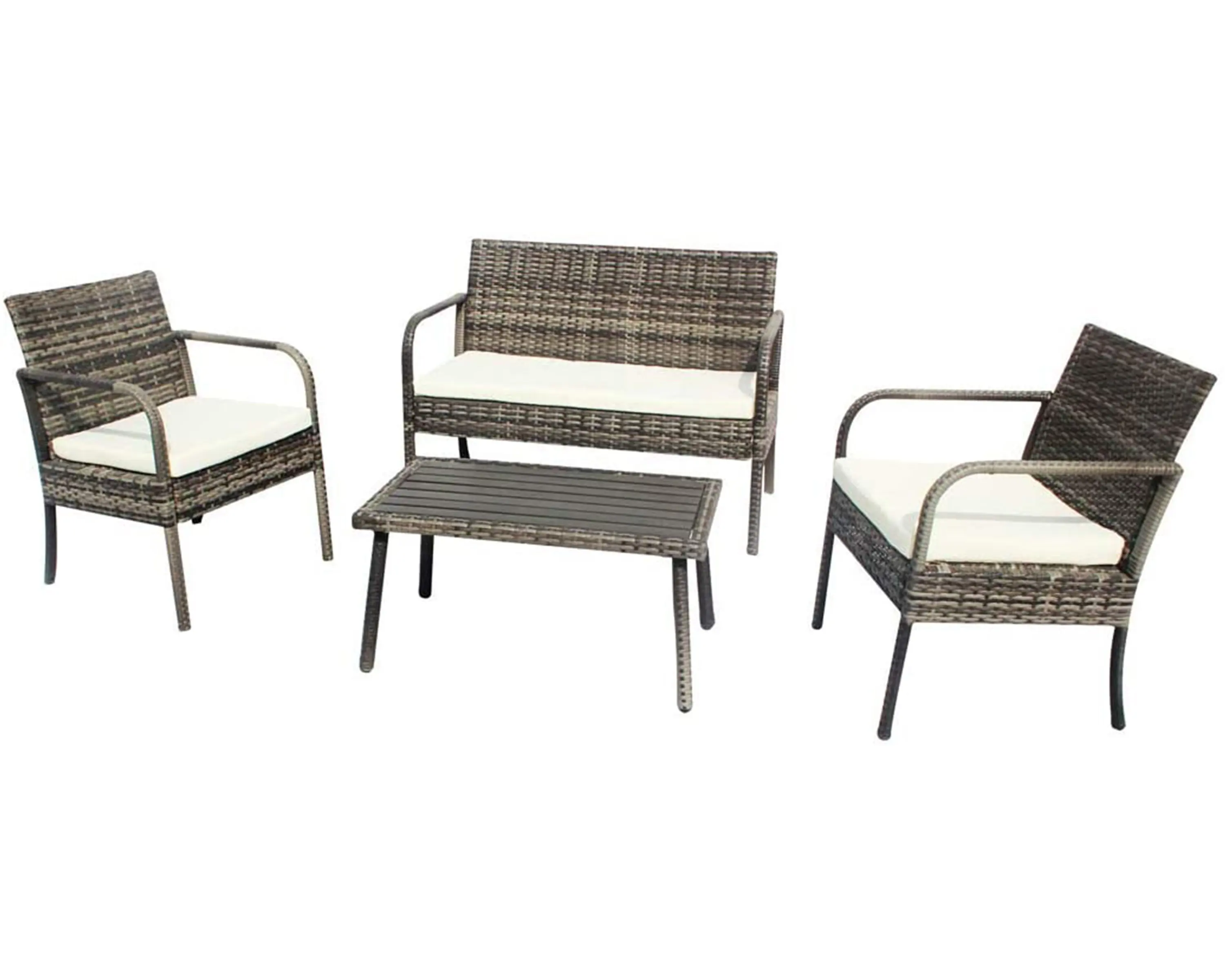 Set di divani in Rattan per mobili da giardino con piano del tavolo in legno di plastica