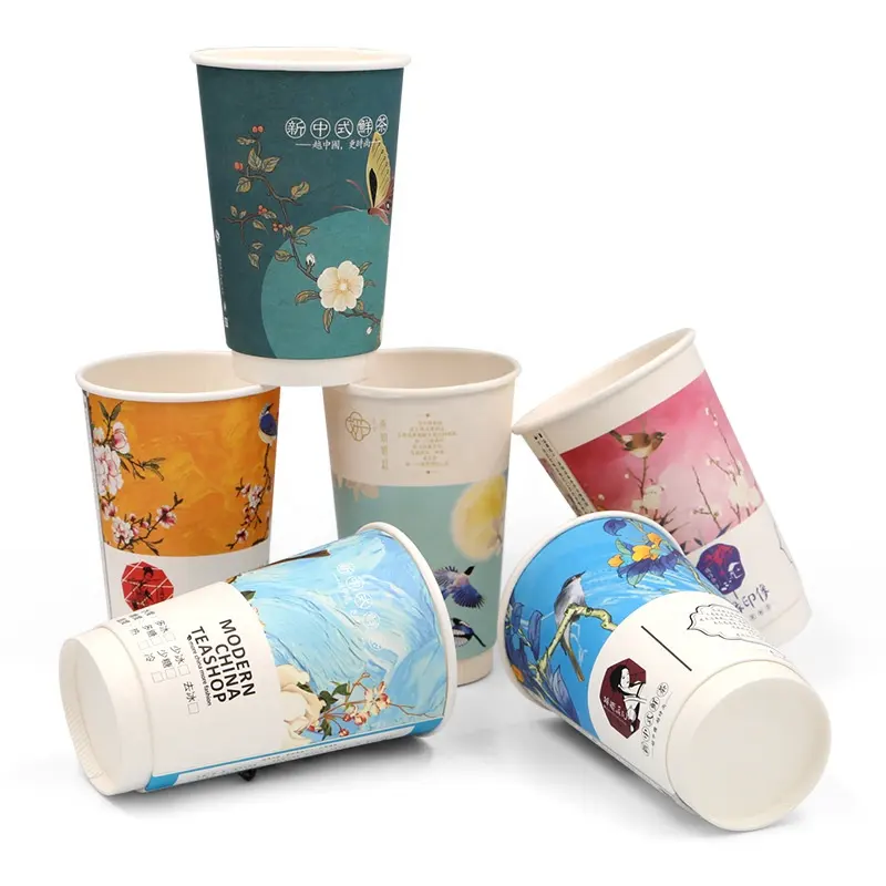 Venta caliente funda de taza de papel personalizada funda de taza de café de papel personalizada con logotipo tazas de papel de café y té con tapas