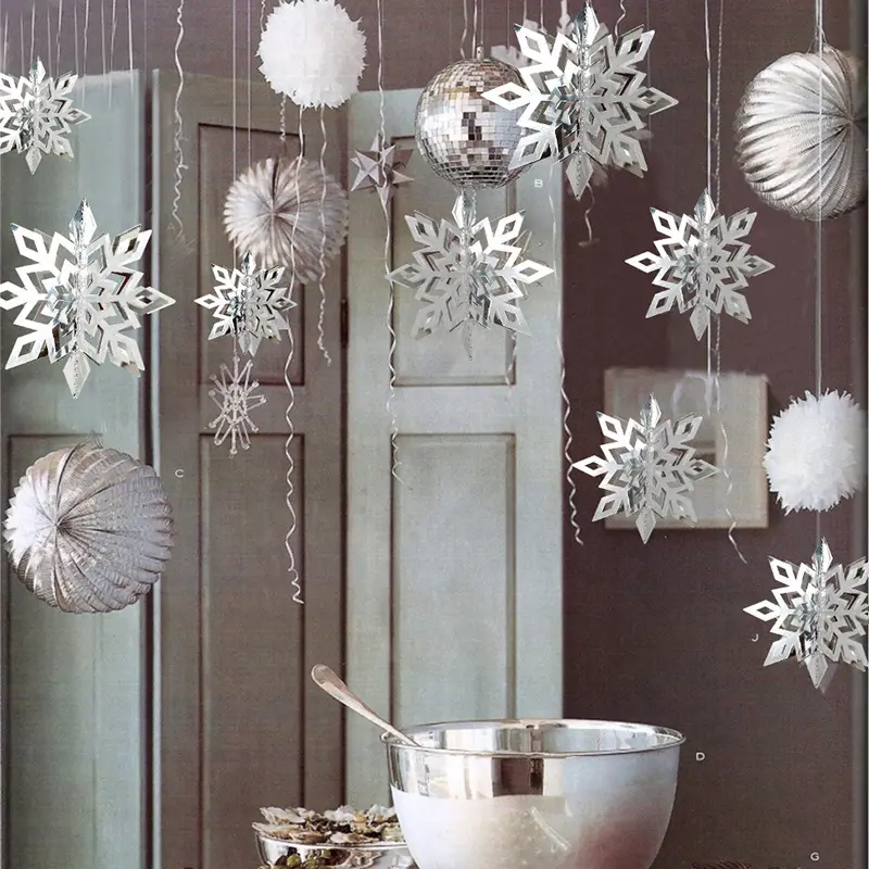 Productos de promoción al por mayor de Navidad, adornos brillantes de copo de nieve, decoración colgante de árbol de Navidad
