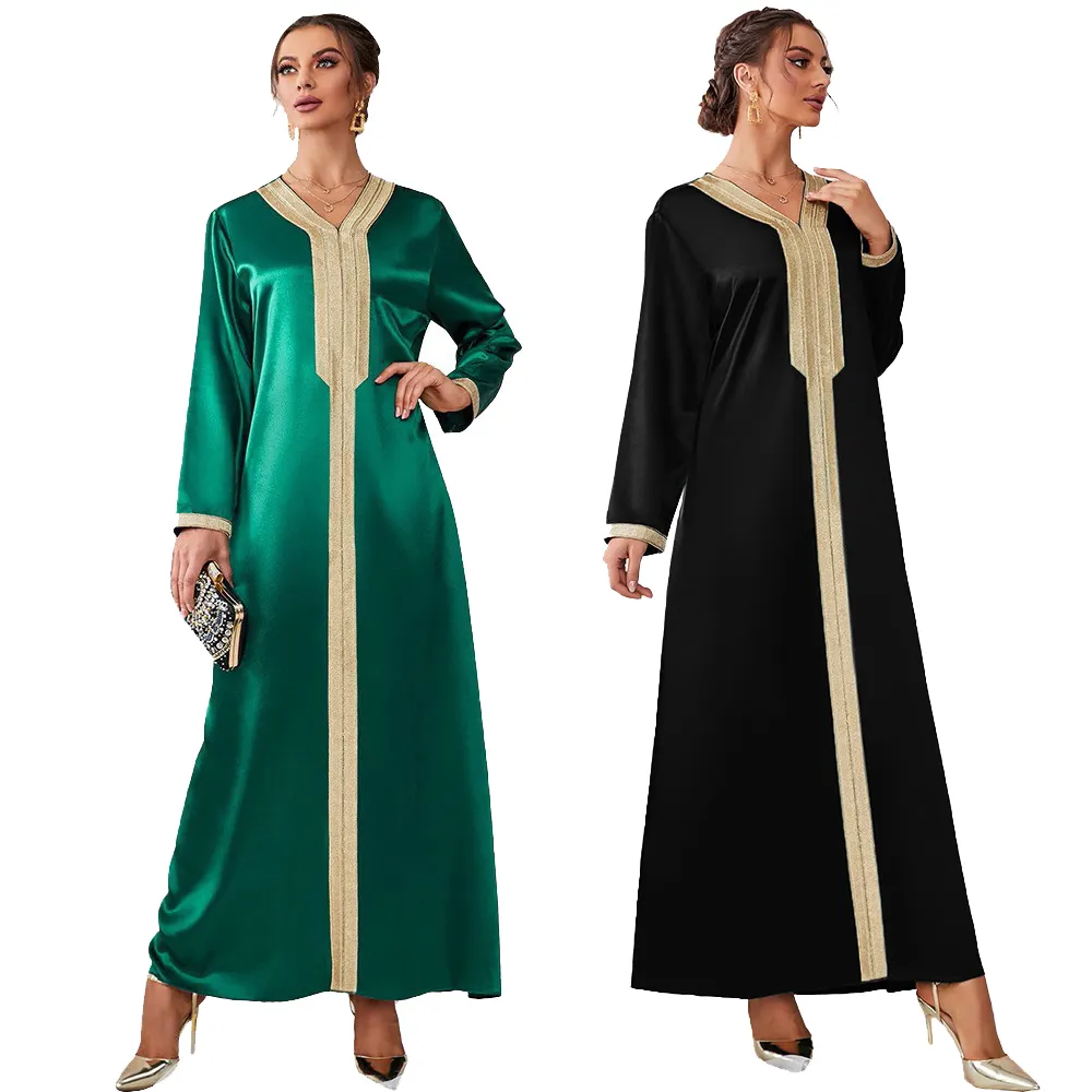 मामूली महिलाओं मुस्लिम 2023 शरद ऋतु नई मध्य पूर्व दुबई अरब vneck महिलाओं abaya लंबी पोशाक