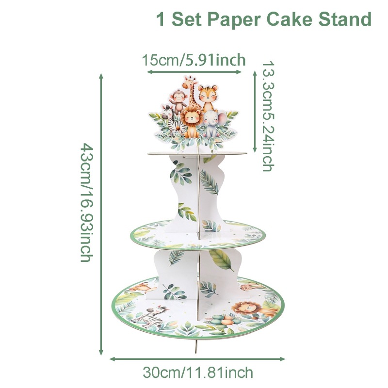 WHITE - jungle animal cake stand-1 set