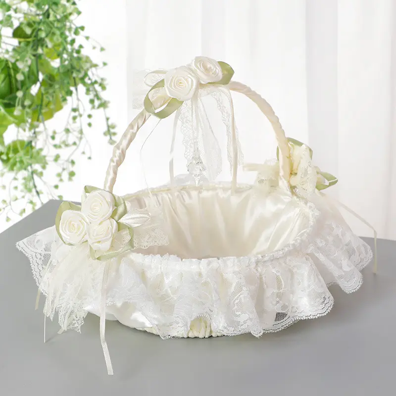 Jingyu81 — panier à fleurs Beige en dentelle pour filles, fournitures de mariage, panier à fleurs de haute qualité en bambou, décorations de mariage occidental