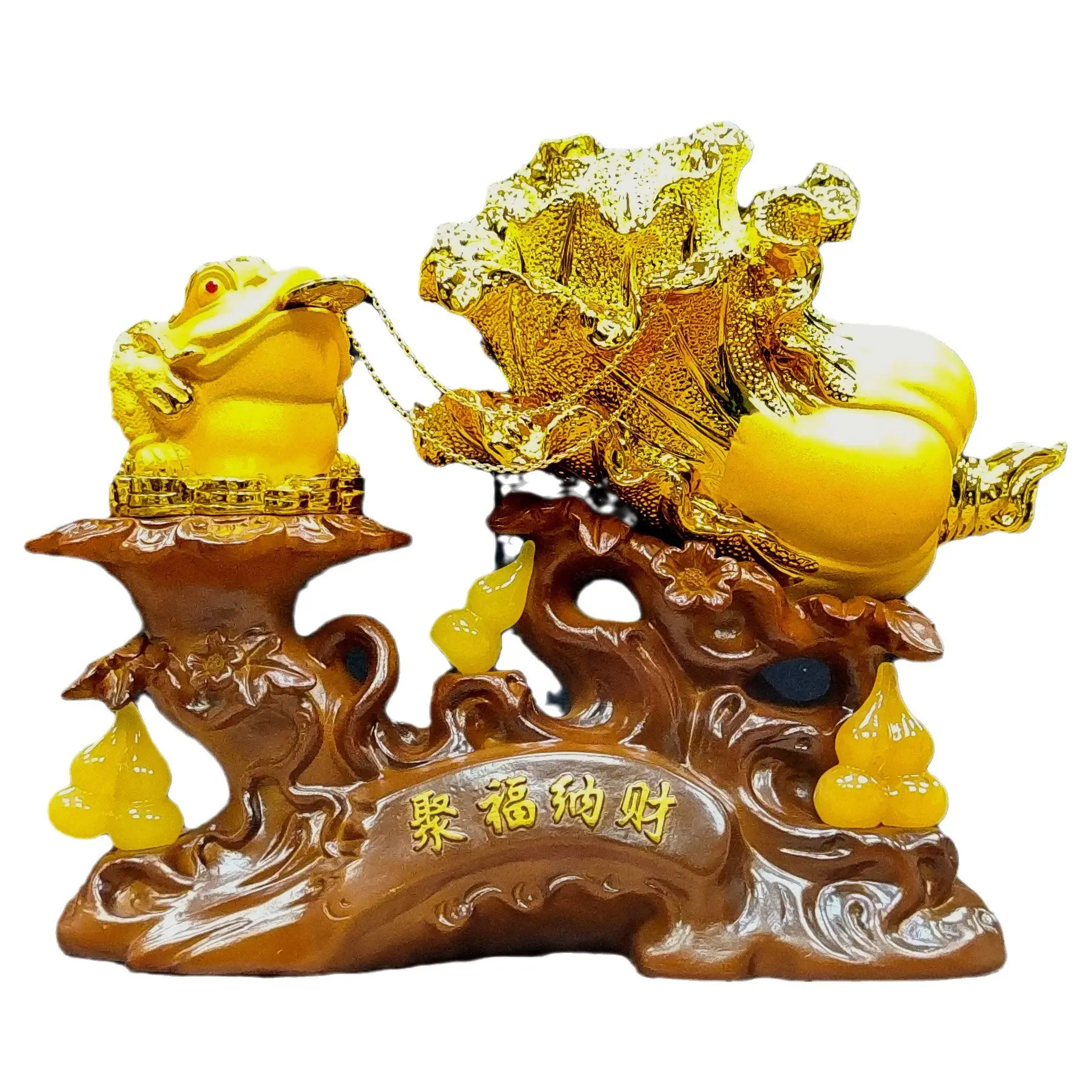 2024 decorazione del Feng Shui per la casa fai una fortuna decorazioni artigianali in resina di cavolo di bambù rane rospo dorato ornamenti natalizi