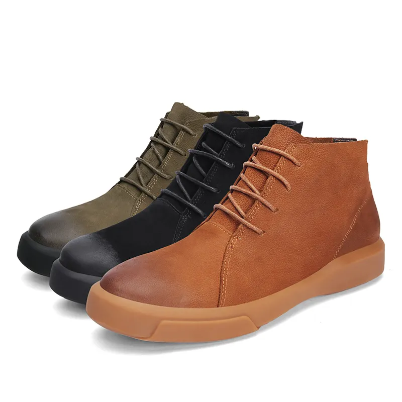 Botas casuais masculinas, botas de couro de vaca para homens