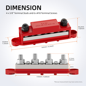 12V DC Terminal Block Heavy Duty <strong>400A</strong> Copper <strong>Busbar</strong> 4X3/8''Post(M10) 6X#10 Screw Cover <strong>400A</strong> Distribution Block for Car Marine - Product Image 2